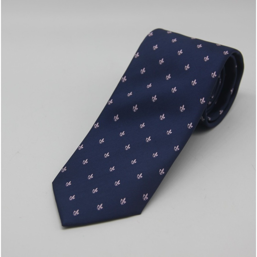 Creazioni Tucci Firenze Blue Tie Pink Fleur de Lis 100% Silk 60.5x3 Preppy